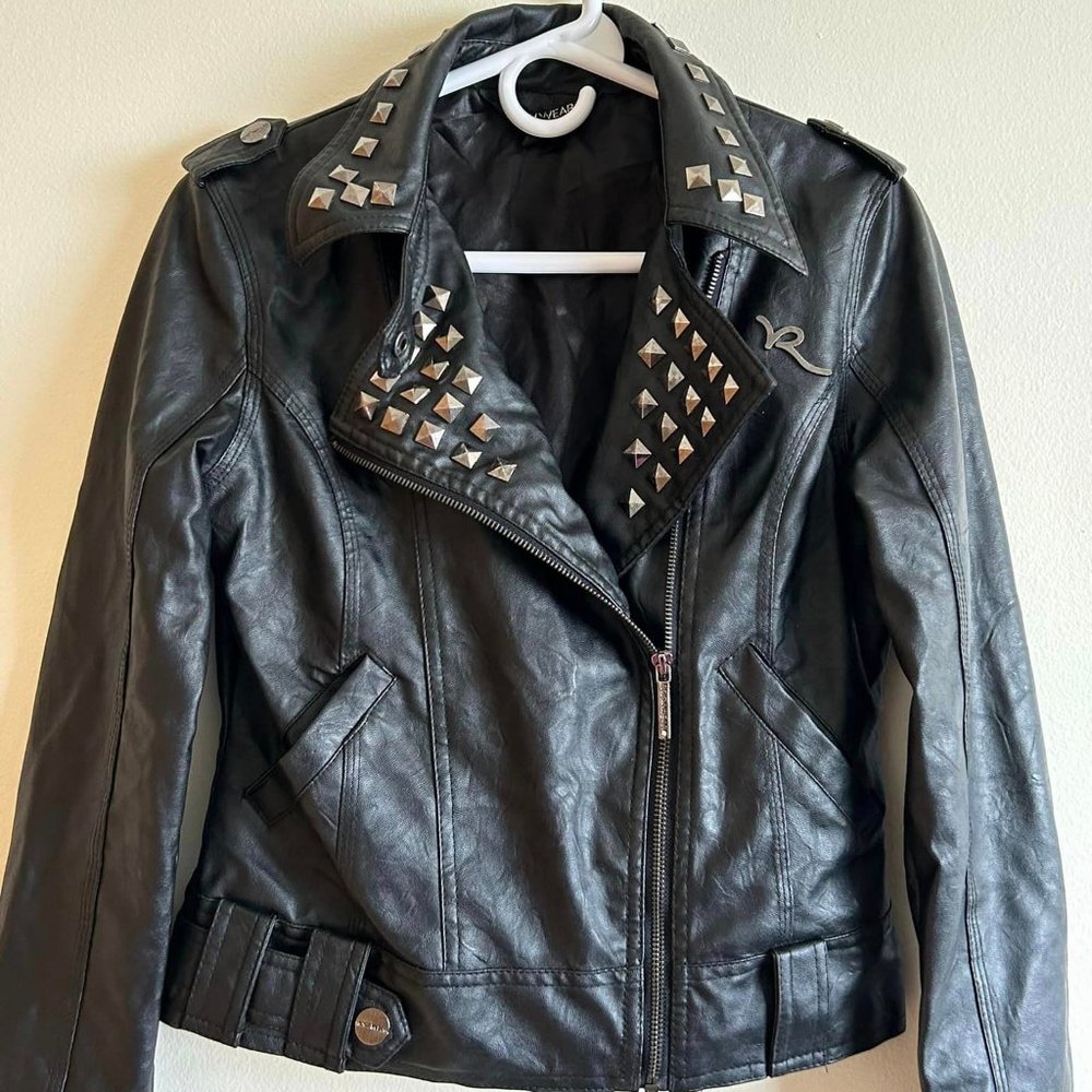 Size Small RoccaWear Faux Leather Punk/Gothic/Motorcycle Full Zip Studded Jacket